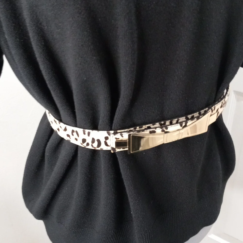 Animal Print Belt with Gold Tone Buckle. Size S